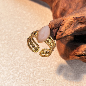 1 Piece Natural Stone Stainless Steel Waterproof Gold Color Ring h5 Picture2