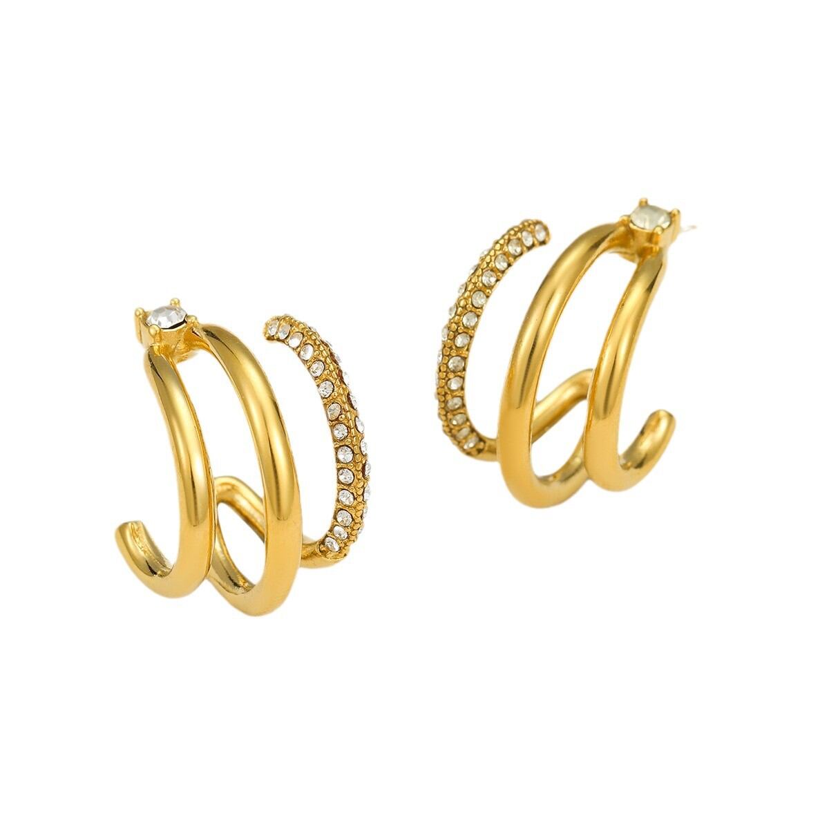 Orecchini a bottone da donna in acciaio inossidabile, geometrici, impermeabili, color oro h5 Immagine5