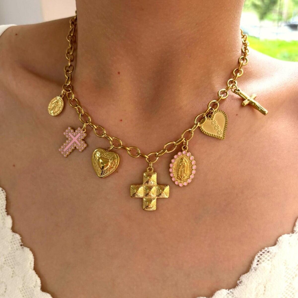 1 Piece Cross Stainless Steel Waterproof Gold Color Pendant Necklace