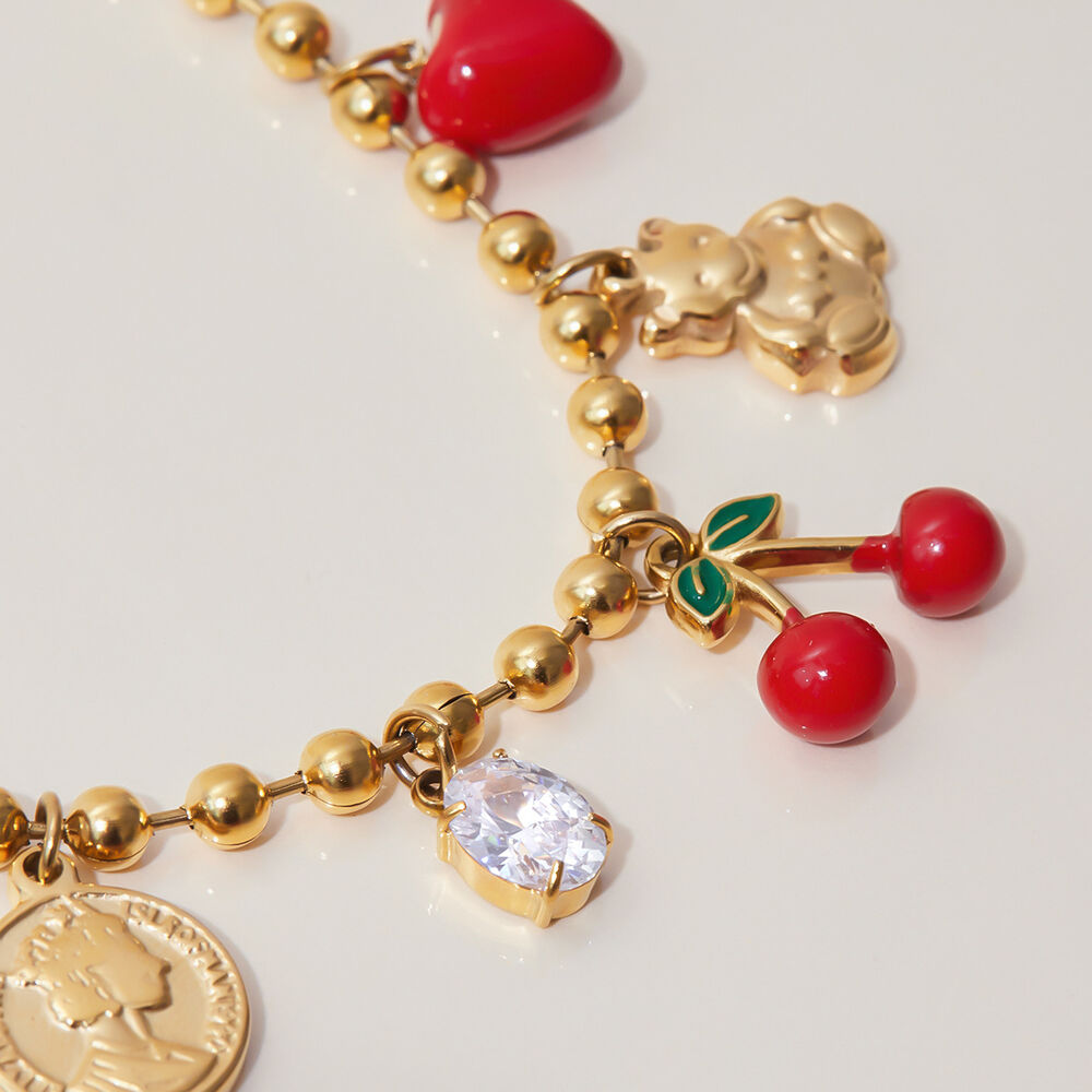 1 Piece Natural Cherry Stainless Steel Waterproof Gold Color Women's Pendant Necklaces Picture3
