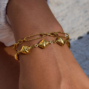 1 Stück Einfaches Croissant-Armband aus Edelstahl, wasserdicht, goldfarben, für Damen h5 Bild6