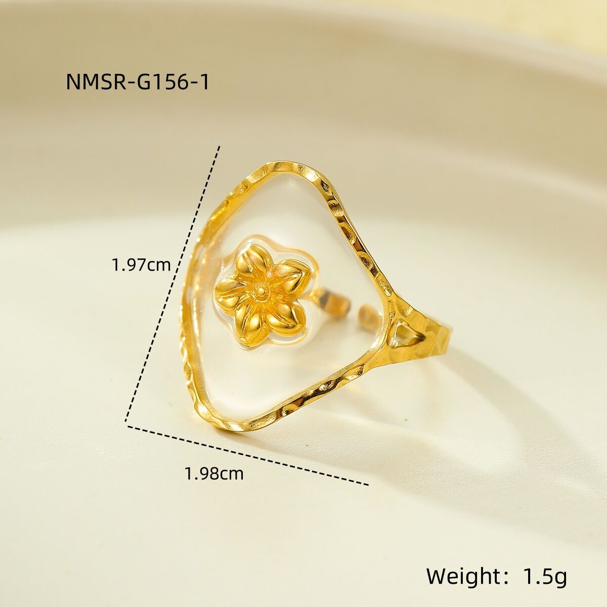Sweet Flower Stainless Steel Waterproof Gold Color Women's Adjustable Rings h5 