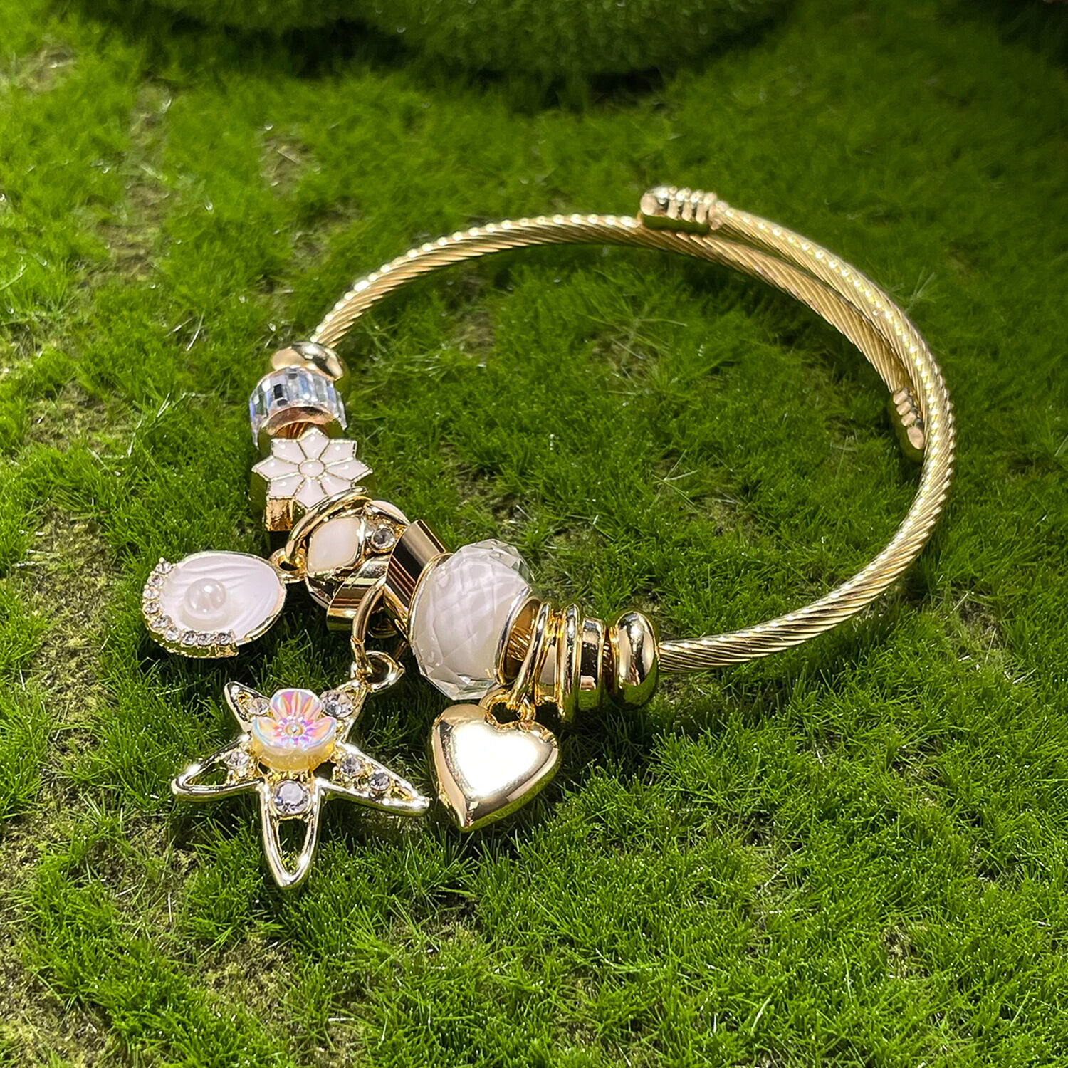 1 Piece Delicate Star Stainless Steel Waterproof Gold Color Women's Cuff Bracelets h5 Picture3