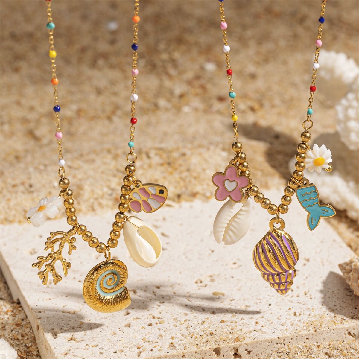 Collier pendentif en acier inoxydable doré, étanche, en forme de coquillage Image3