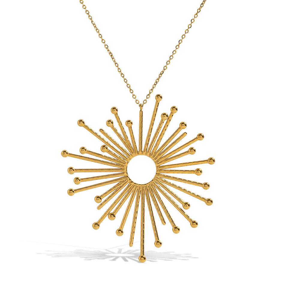 1 Stück glamouröse, wasserfeste Damen-Halskette mit Sonnenanhänger aus Edelstahl in Goldfarbe