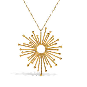 1 Stück glamouröse, wasserfeste Damen-Halskette mit Sonnenanhänger aus Edelstahl in Goldfarbe h5