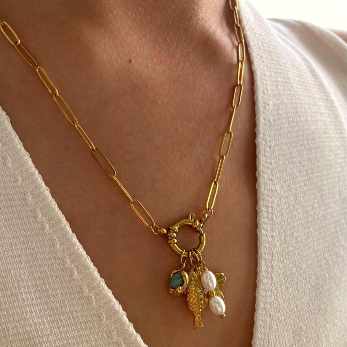 Collana con ciondolo color oro impermeabile in acciaio inossidabile da 1 pezzo Immagine2