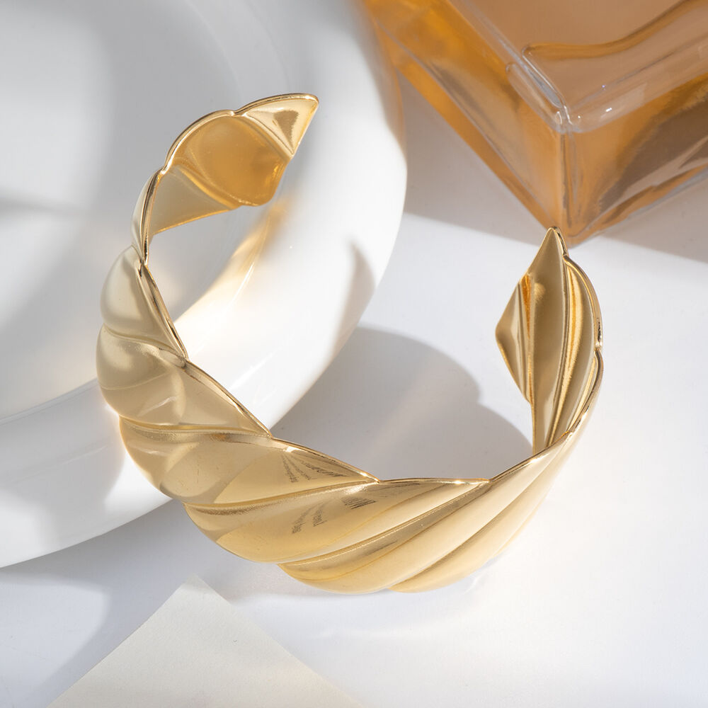 1 Piece Stripe Stainless Steel Waterproof Gold Color Bangles h5Picture3