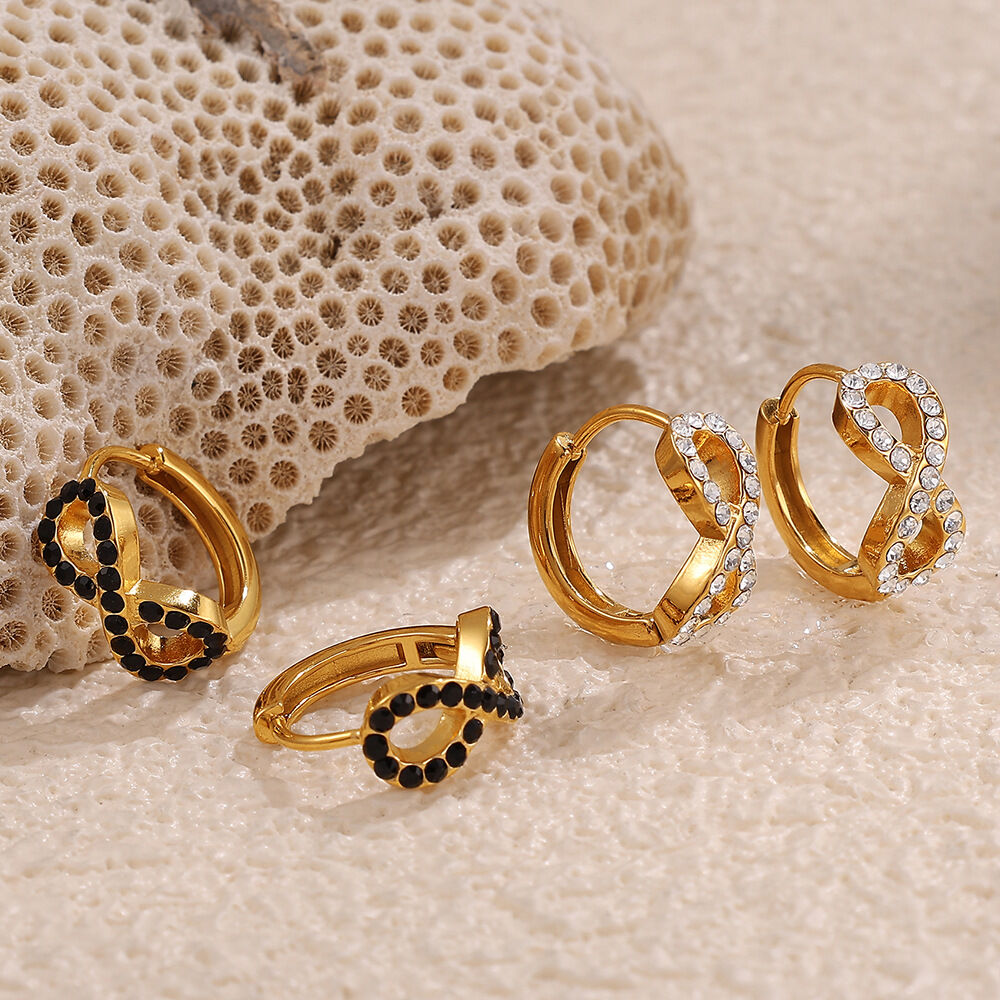 1 Pair Stainless Steel Waterproof Gold Color Crystal Hoop Earrings Picture3