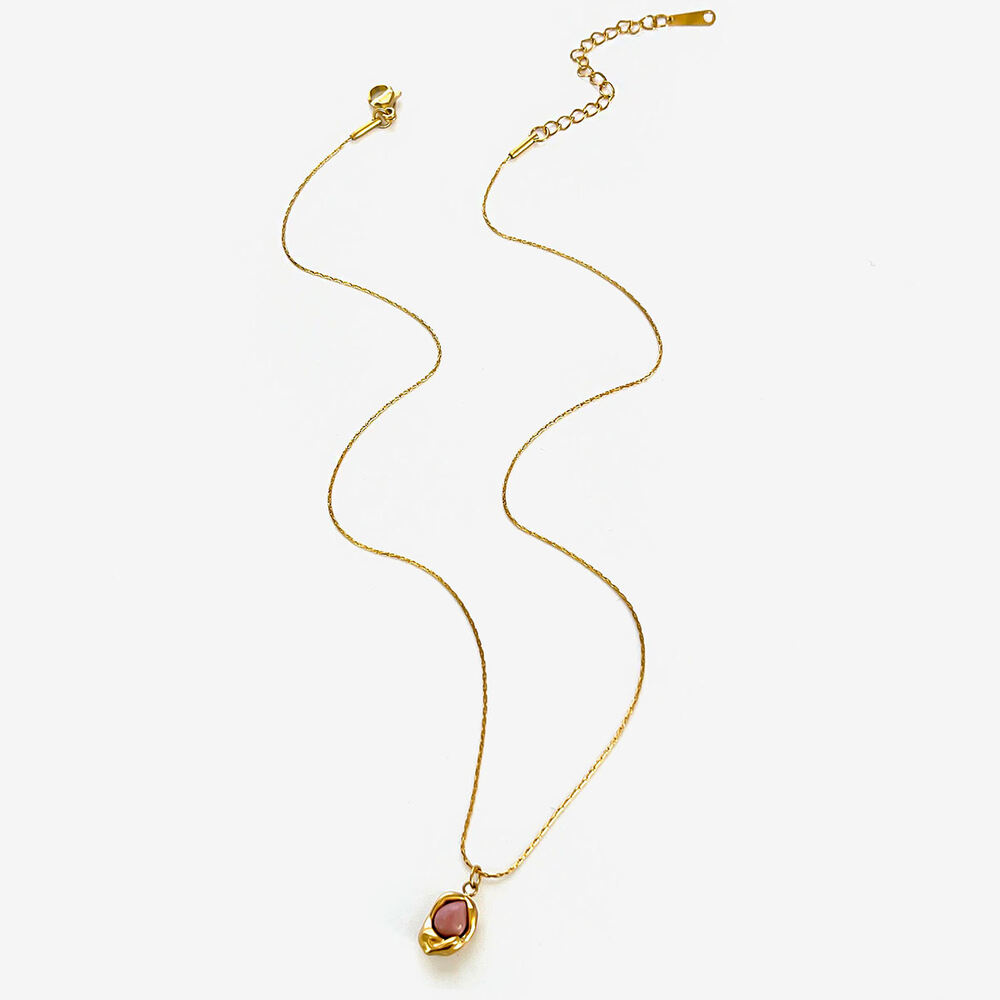 1 Piece Stainless Steel Waterproof Gold Color Natural Stone Pendant Necklace