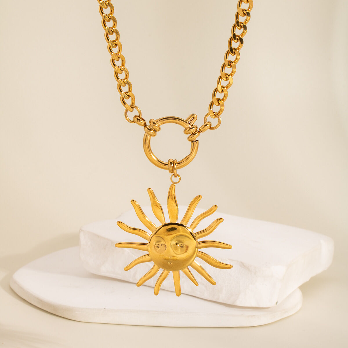 1 Piece Retro Gold Color Sun Pendant Necklaces h5 Picture3