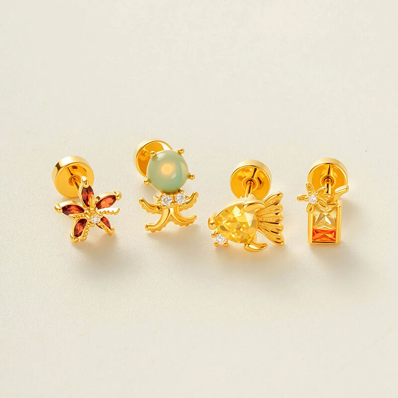 1 Piece Oceanic Copper Gold Color Zircon Piercings Earrings h5 Picture3