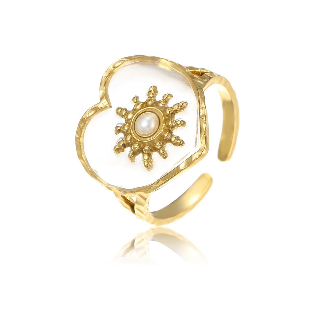 Sweet Flower Stainless Steel Waterproof Gold Color Women's Adjustable Rings Picture5