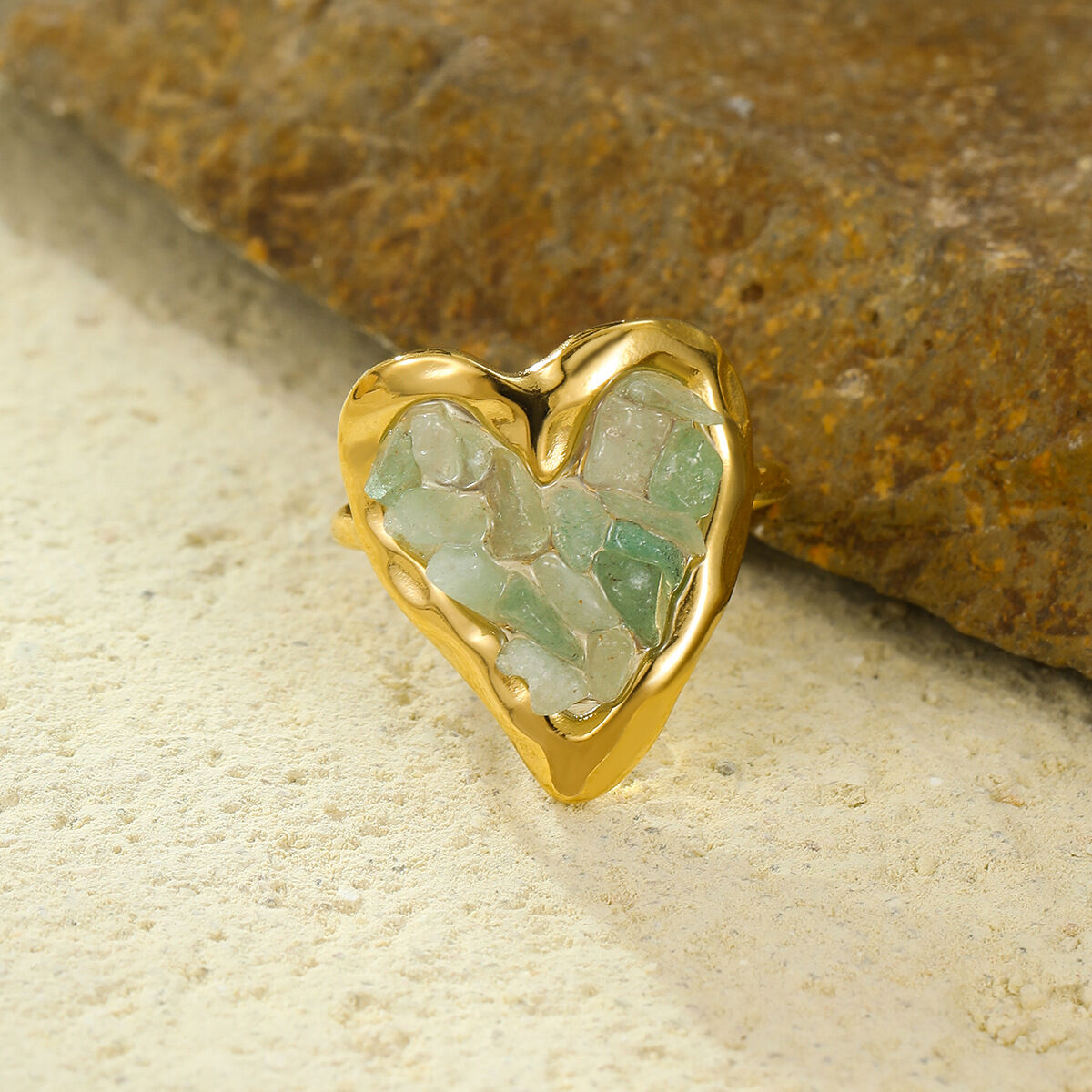 Heart Stainless Steel Waterproof Gold Color Women's Adjustable Rings Picture3