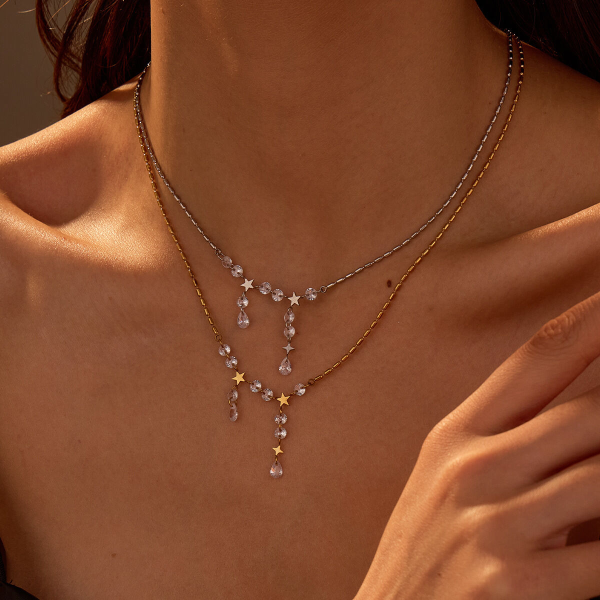 Eenvoudige, schattige, waterdichte damesketting met ster van roestvrij staal.