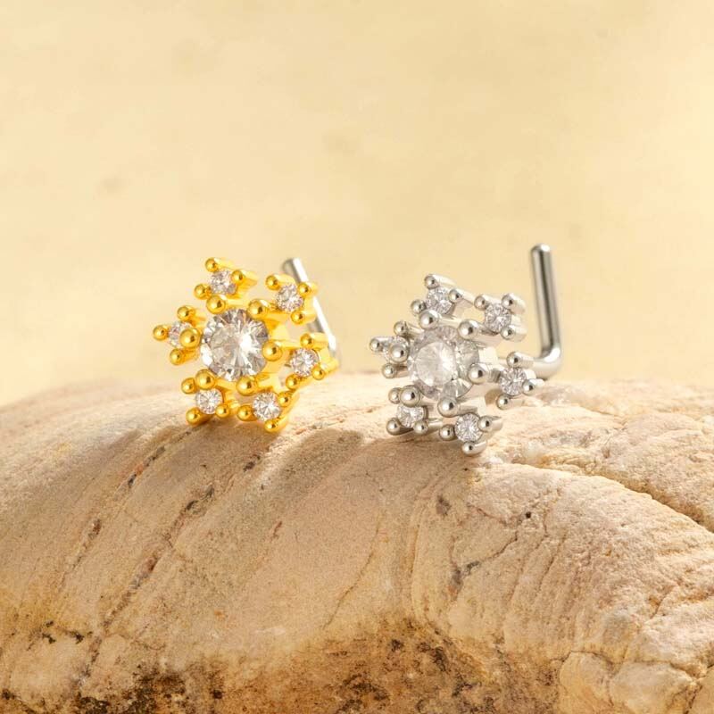 1 pezzo di perno nasale da donna in zircone color rame e oro a forma di fiocco di neve