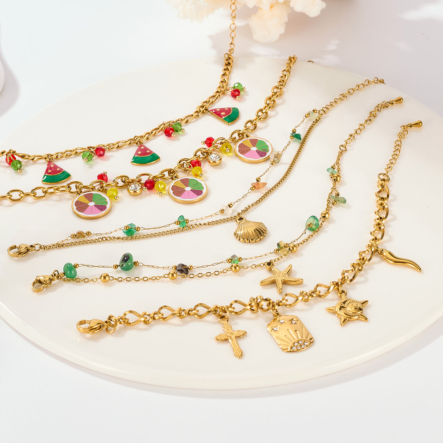 1 Piece Daily Fruits Stainless Steel Waterproof Gold Color Women's Charm Bracelets h5 Picture2