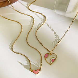 1 Piece Enamel Heart Stainless Steel Waterproof Gold Color Pendant Necklace h5 Picture5