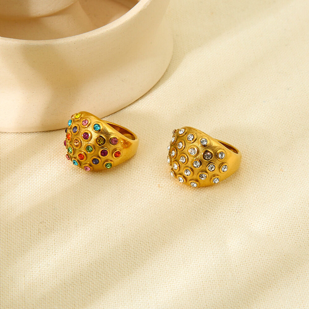 Luxurious Retro Geometric Stainless Steel Waterproof  Gold Color  Statement Rings h5 Picture4