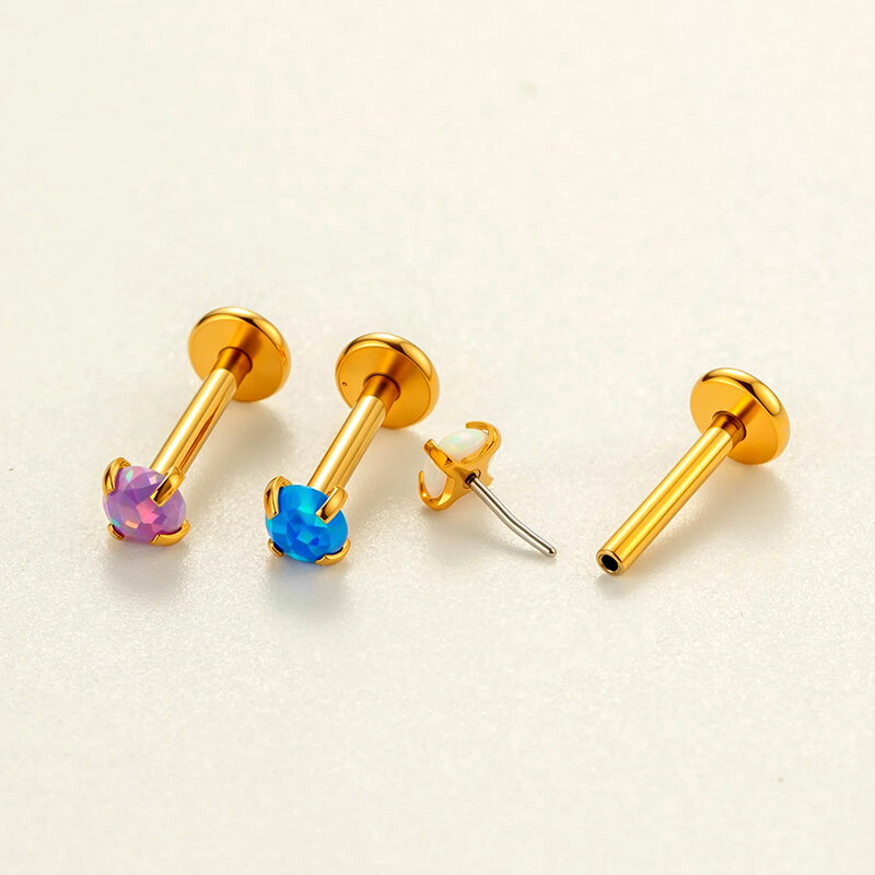 1 Piece Simple Stainless Steel Waterproof Gold Color Zircon Piercings Earring 2