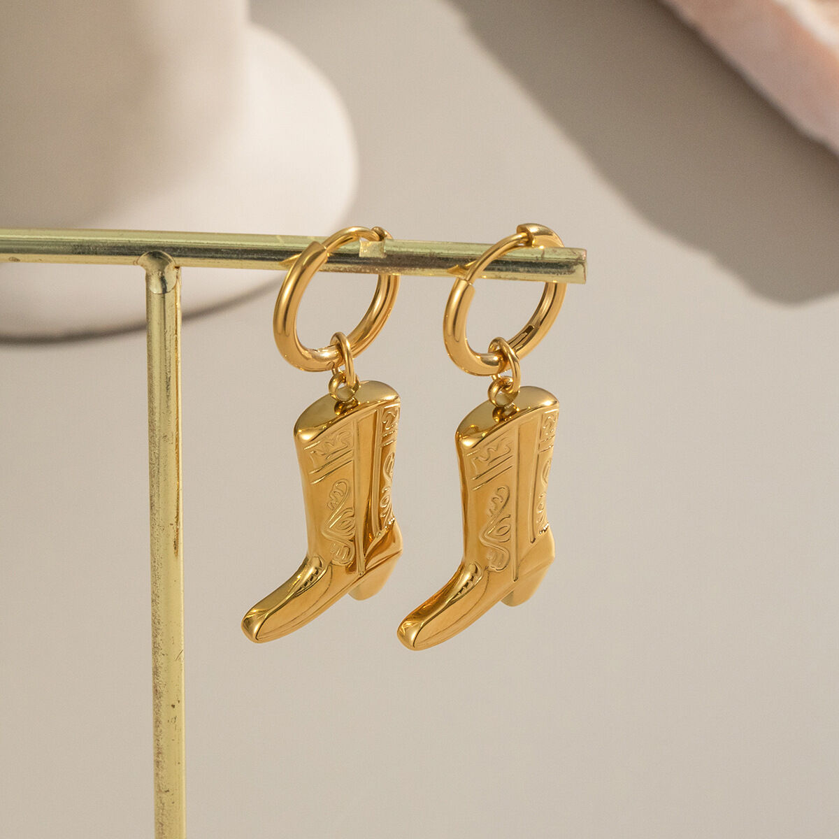1 Pair Boots Stainless Steel Waterproof Gold Color Drop Earrings Picture4