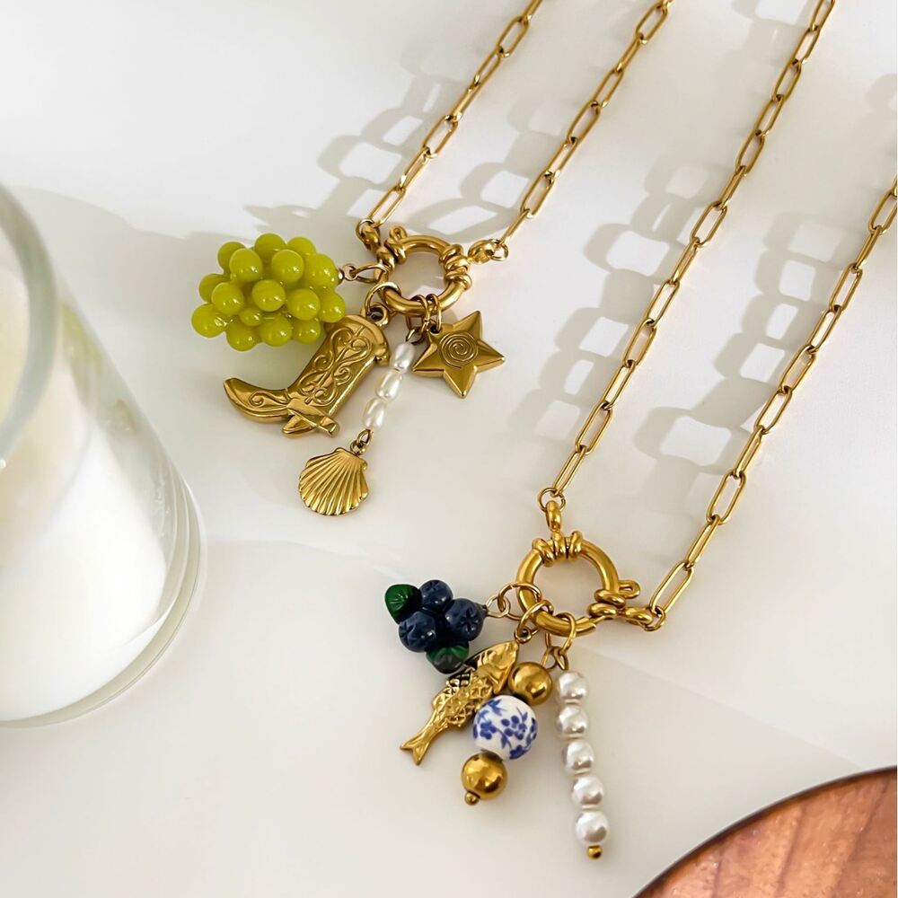 Collana con ciondolo color oro impermeabile in acciaio inossidabile a forma di uva, 1 pezzo h5Immagine4