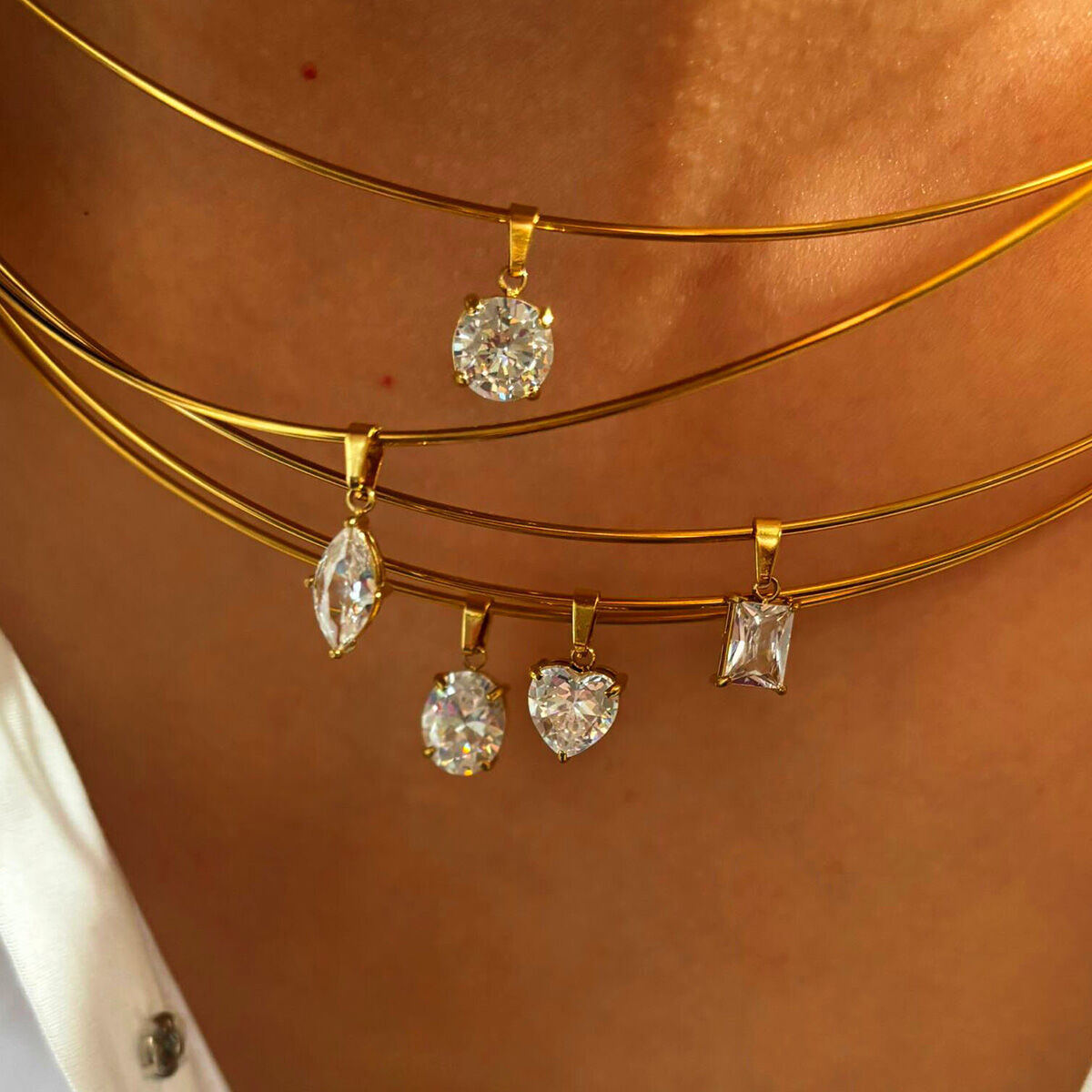 1 Piece Simple Stainless Steel Waterproof Gold Color Pendant Necklace