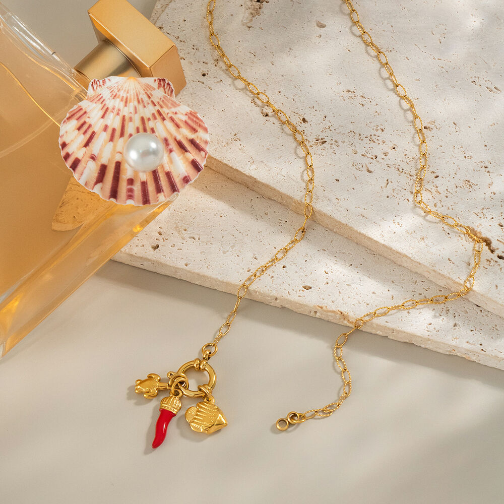 Collana con ciondolo color oro impermeabile in acciaio inossidabile Chill Charm da 1 pezzo Immagine3
