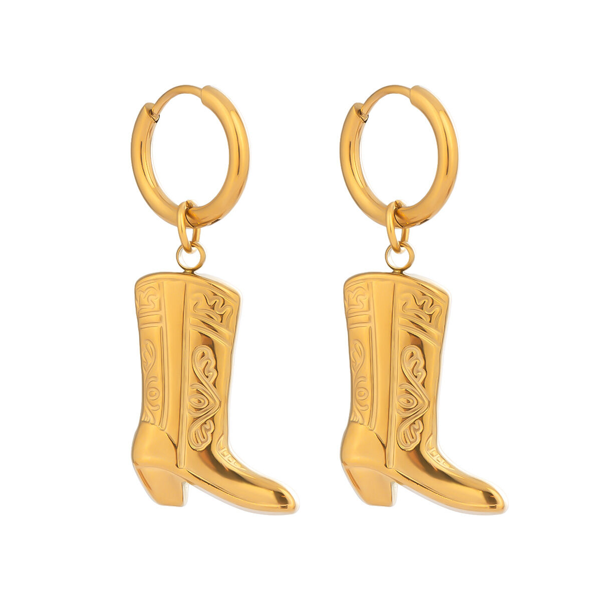 1 Pair Boots Stainless Steel Waterproof Gold Color Drop Earrings h5 Picture5
