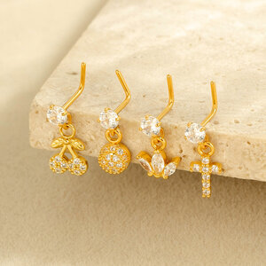 1 Piece Simple Series Simple Cross Copper Gold Color Zircon Women's Nose Stud h5 Picture4