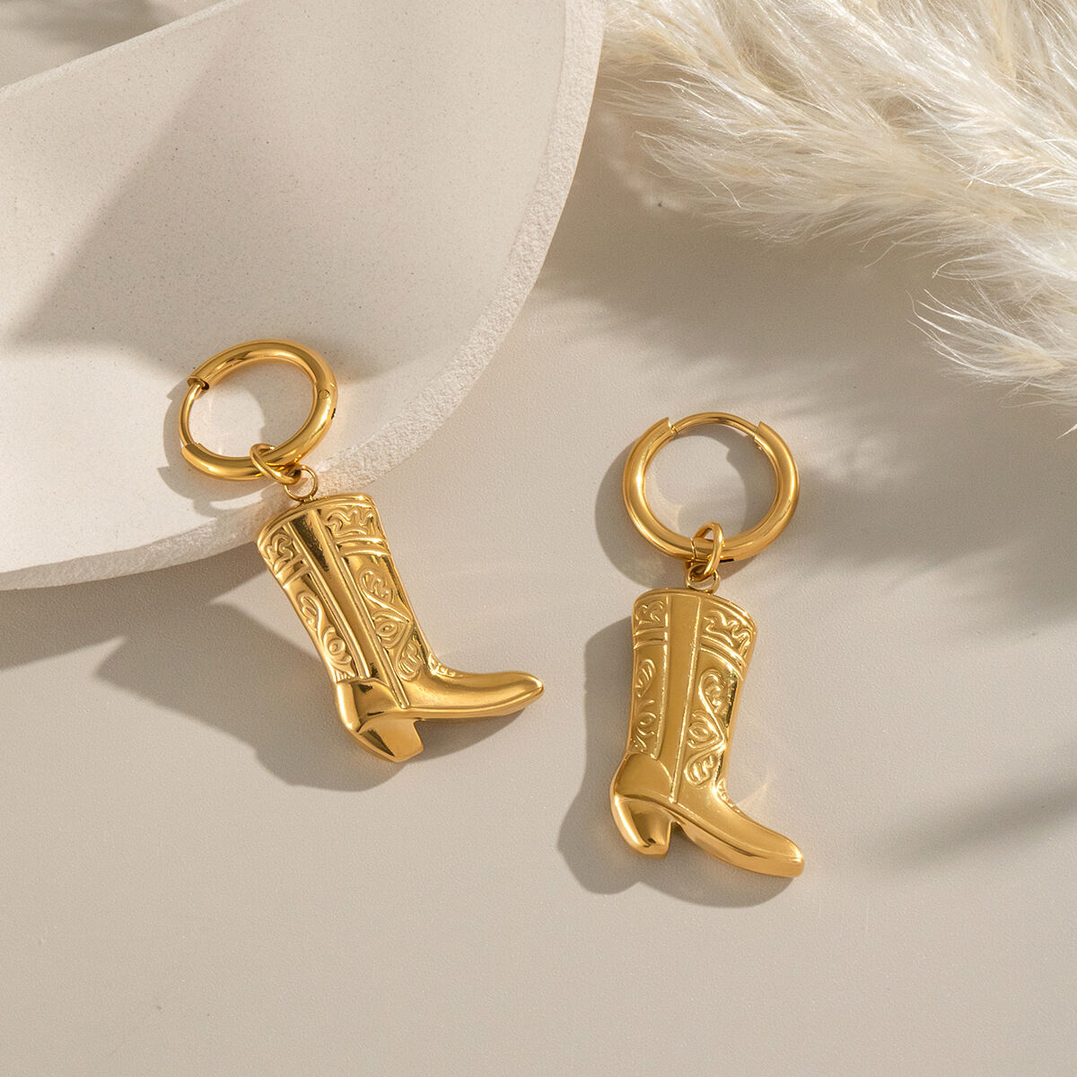 1 Pair Boots Stainless Steel Waterproof Gold Color Drop Earrings Picture3