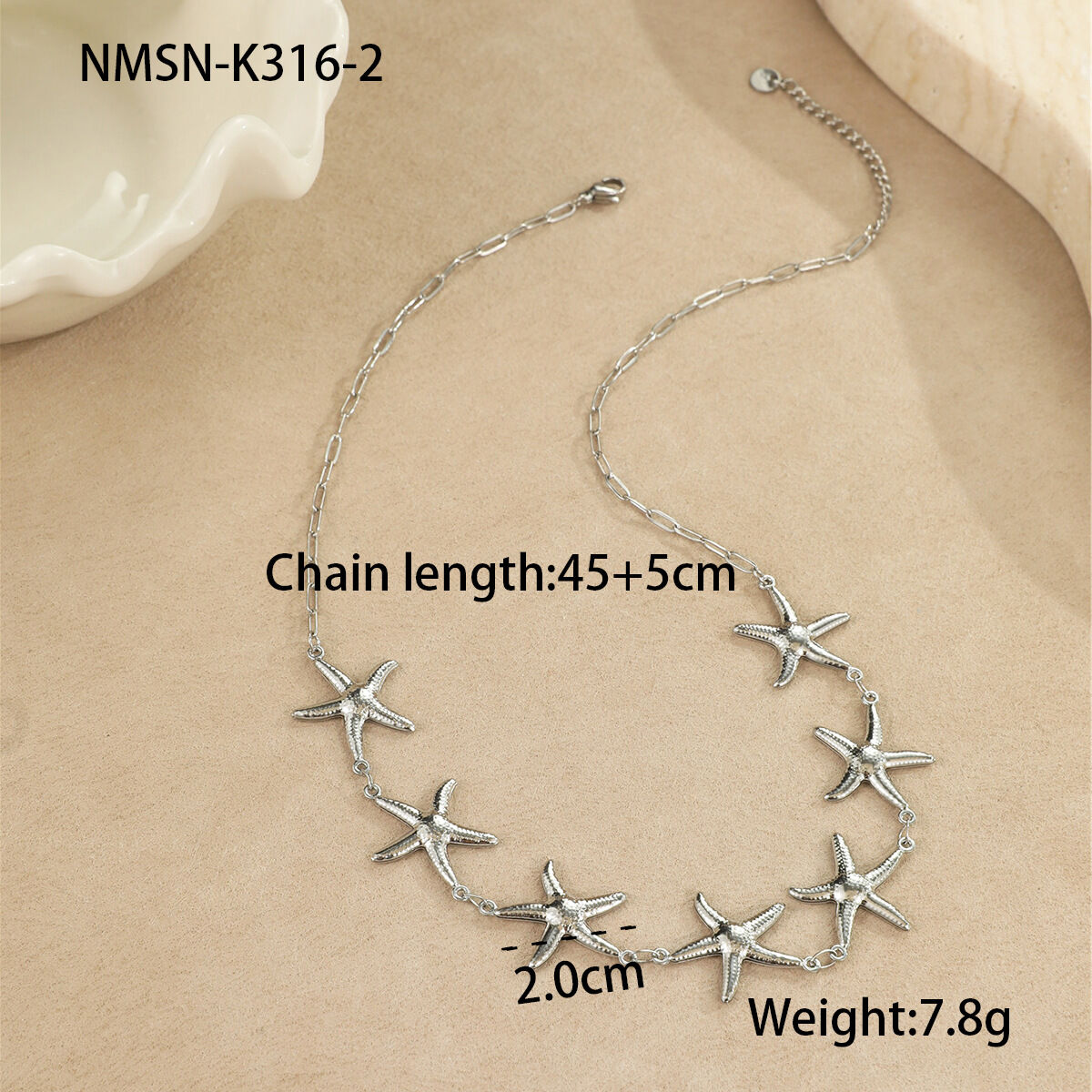 Collana in acciaio con stella marina grande NMSN-K316-2 Immagine8