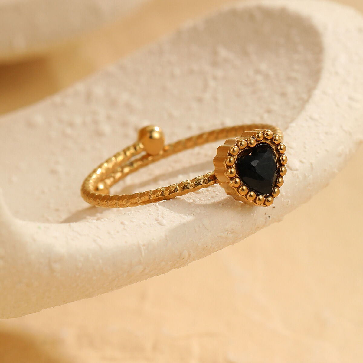 Retro Heart Stainless Steel Waterproof  Gold Color Women's Adjustable Rings h5 Picture4