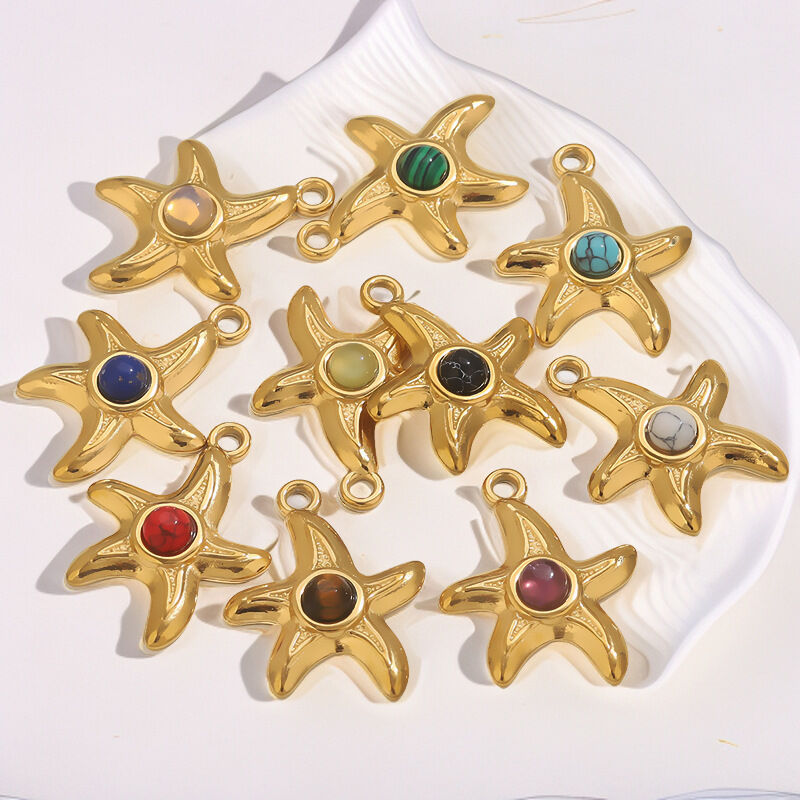 1 Piece DIY Starfish Natural Stone Stainless Steel Waterproof Women's Pendants