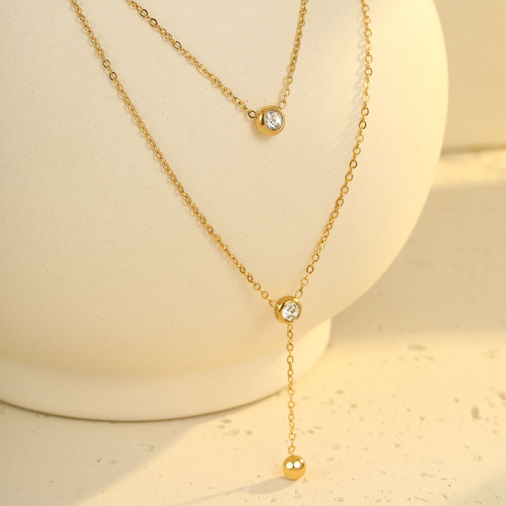 Tägliche Kette Edelstahl wasserdicht goldfarbene Damen-Mehrlagenhalsketten h5Bild3