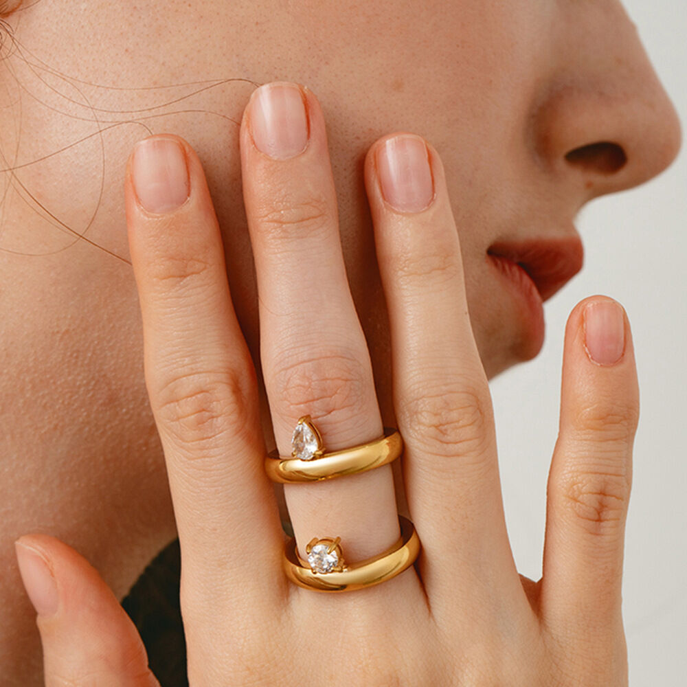 Simple Drop Shaped Stainless Steel Waterproof Women's Ring