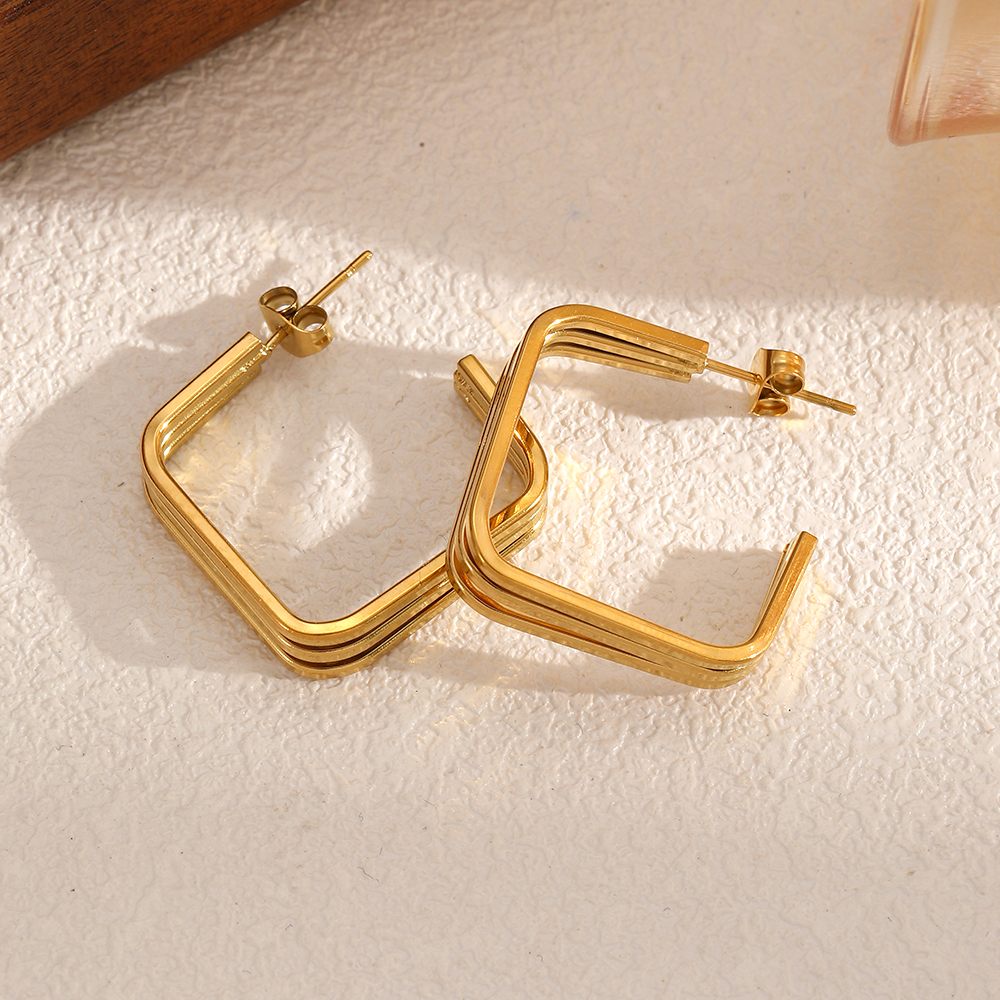 1 Pair Stainless Steel Waterproof Gold Color Stud Earrings h5 Picture2