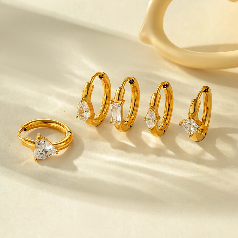 1 Piece Heart Stainless Steel Waterproof Gold Color Zircon Women's Hoop Earrings Picture4