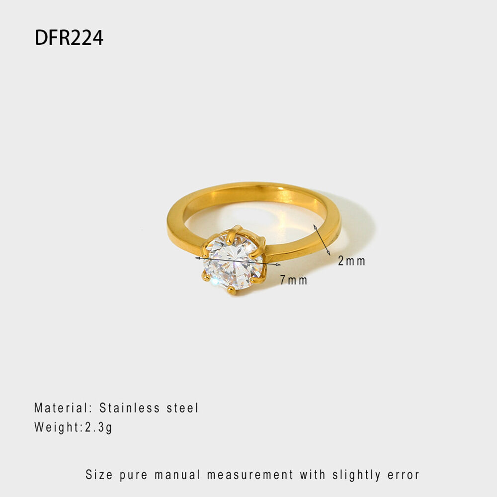 Luxurious Series Elegant Geometric Stainless Steel Waterproof Gold Color  Zircon Ring Sets 