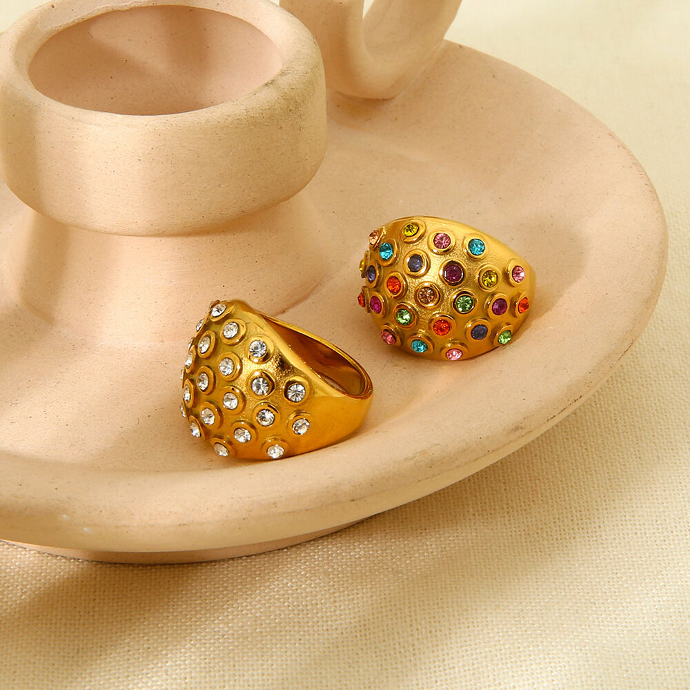 Luxurious Retro Geometric Stainless Steel Waterproof  Gold Color  Statement Rings h5 Picture2