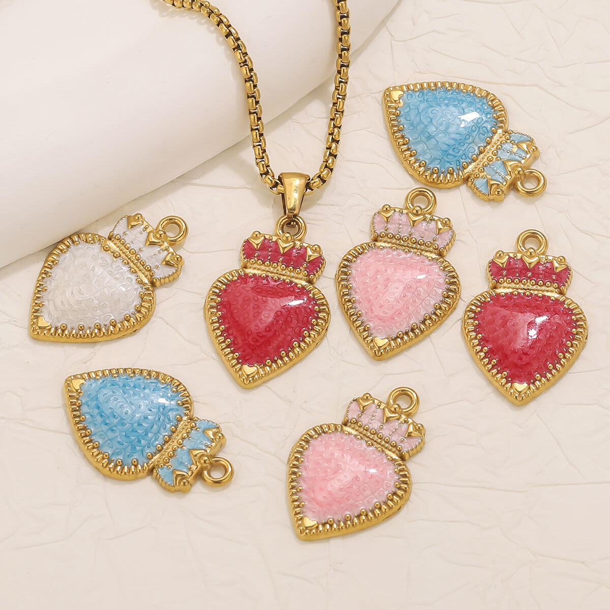 1 Piece DIY Crown Heart Stainless Steel Waterproof Women's Pendants 2