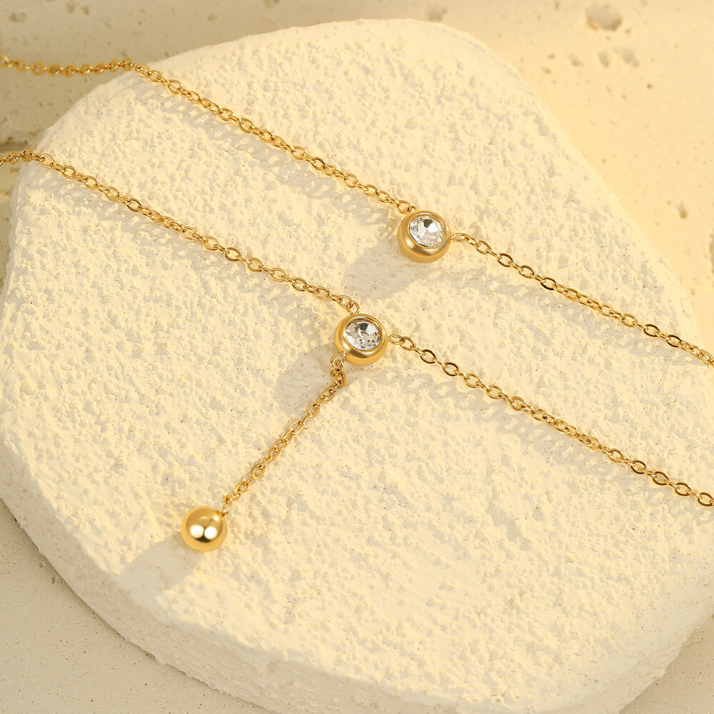 Tägliche Kette Edelstahl wasserdicht goldfarbene Damen-Mehrlagenhalsketten h5Bild4