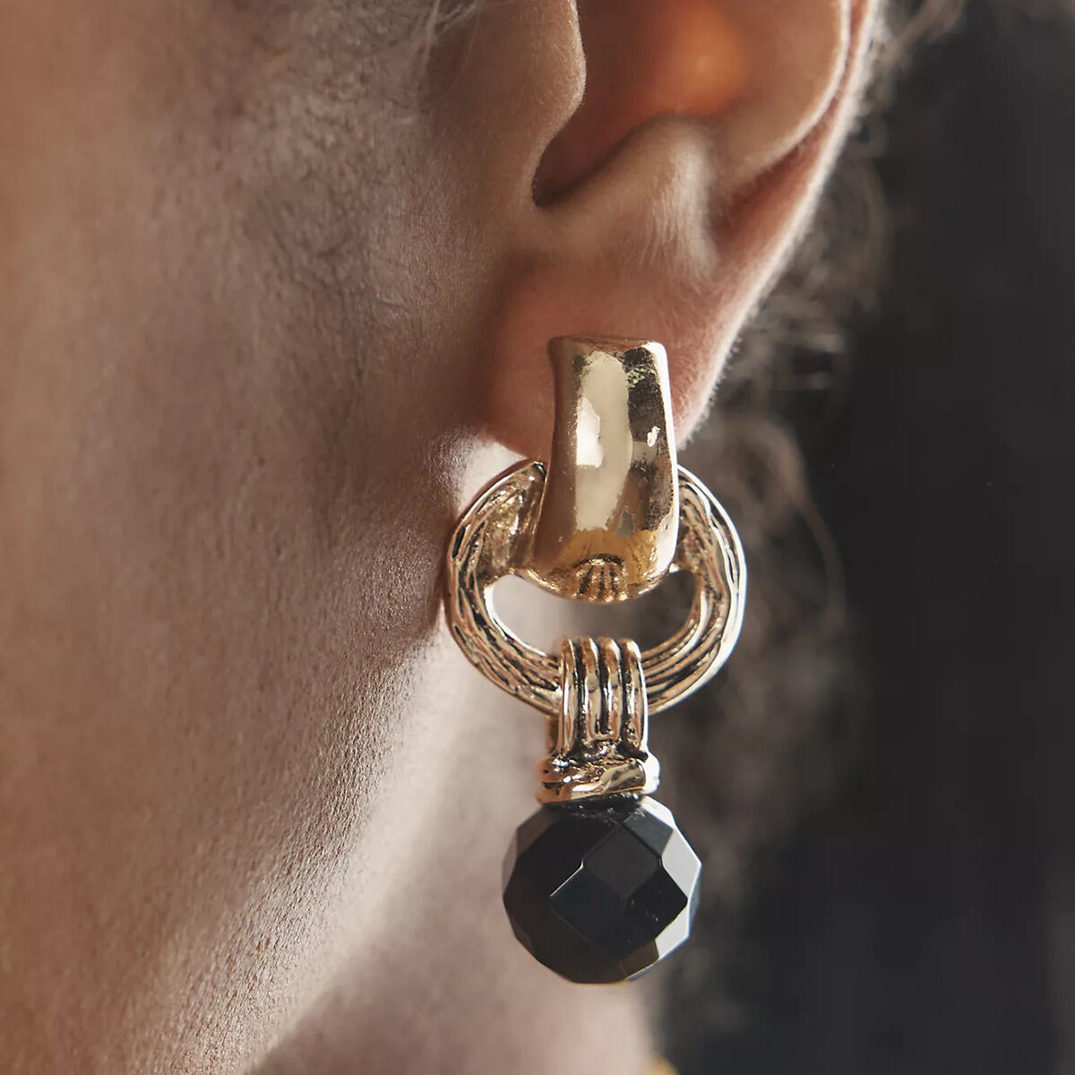1 Pair Classic Series Retro Geometric Stainless Steel Waterproof Gold Color Natural Stone Women's Drop Earrings