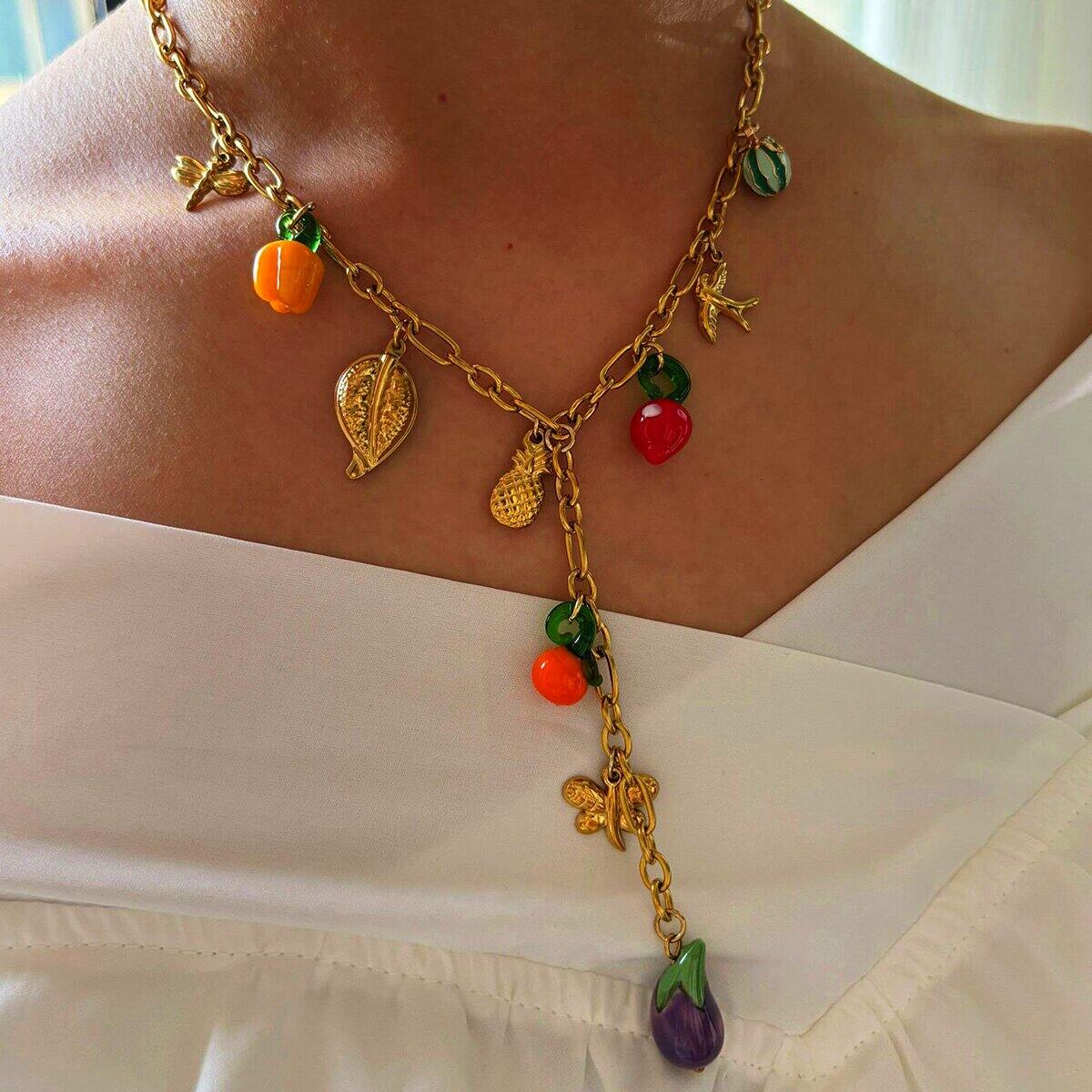 1 Piece Cute Fruit Stainless Steel Waterproof Gold Color Pendant Necklace 2