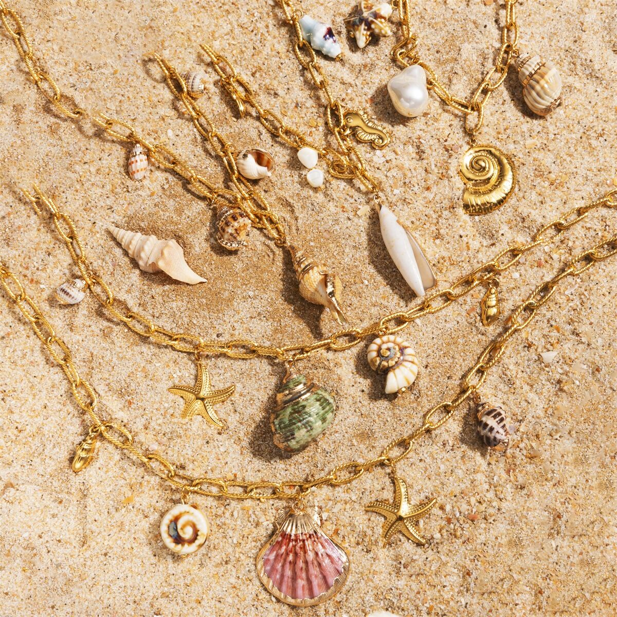 1 Piece Oceanic Stainless Steel Waterproof Gold Color Shell Pendant Necklaces Picture2