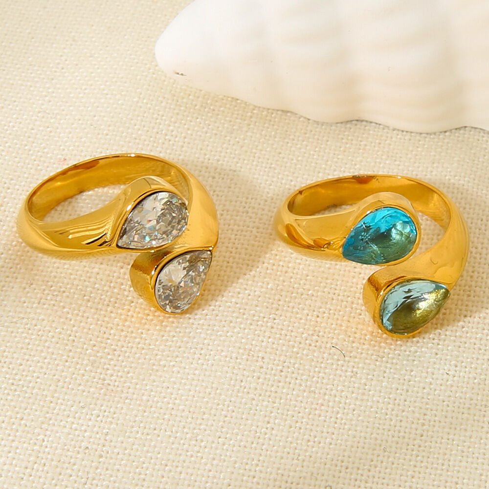 Light Luxury Water Drop Shape Stainless Steel Waterproof Women's Ring Picture3