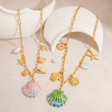 1 Piece Oceanic Stainless Steel Waterproof Gold Color Pendant Necklace