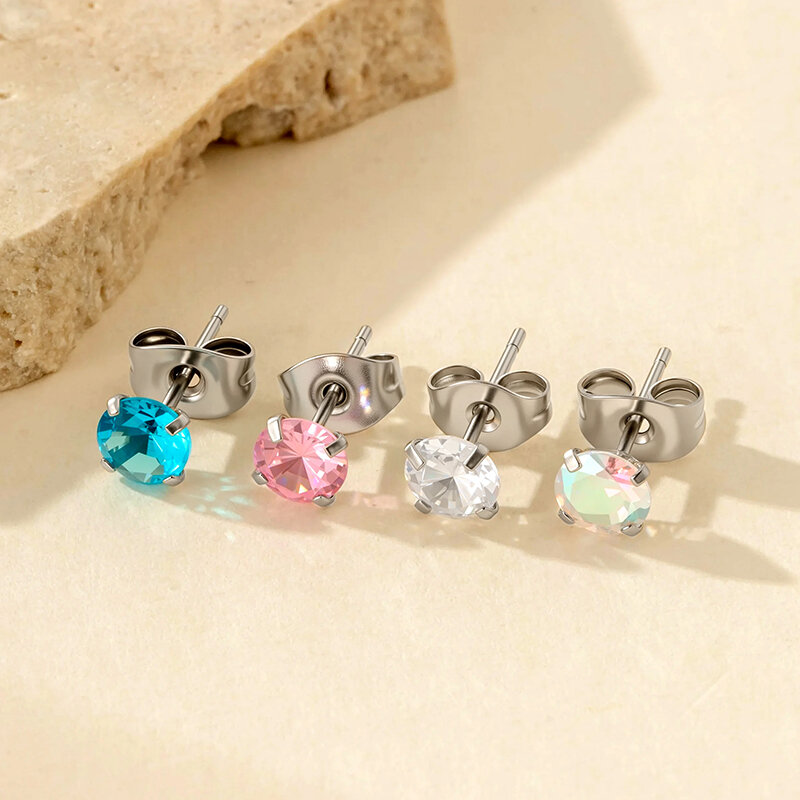 1 Piece Simple Stainless Steel Waterproof Gold Color Zircon Piercings Earring