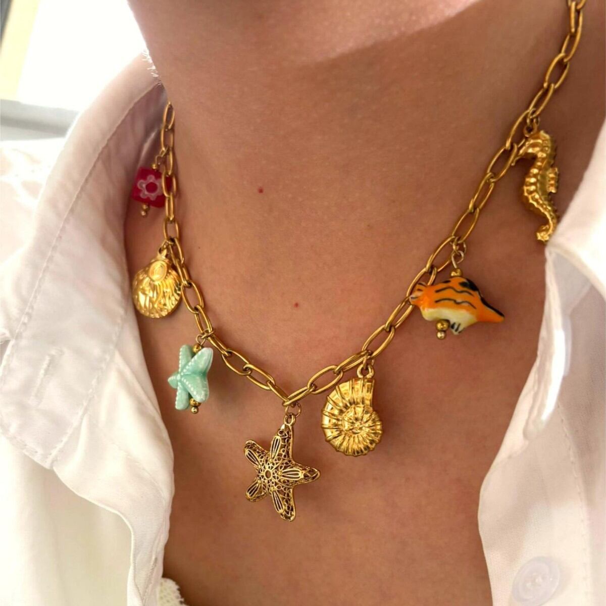 1 Piece Oceanic Stainless Steel Waterproof Gold Color Pendant Necklace h5 Picture3