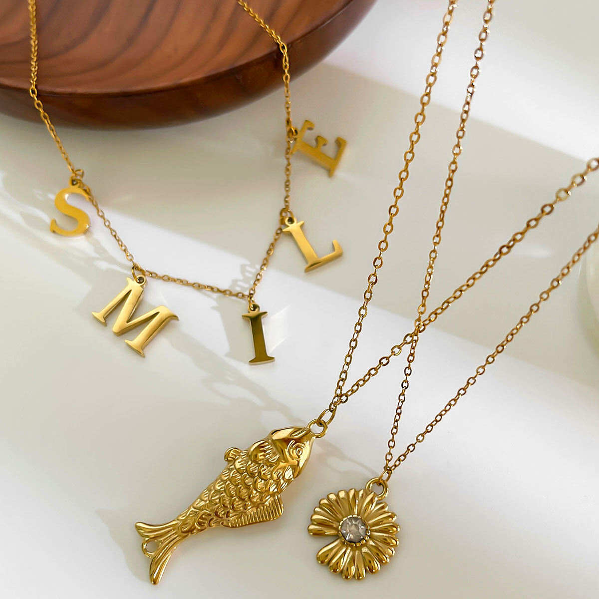 1 Piece Fish Stainless Steel Waterproof Gold Color Pendant Necklace Picture3